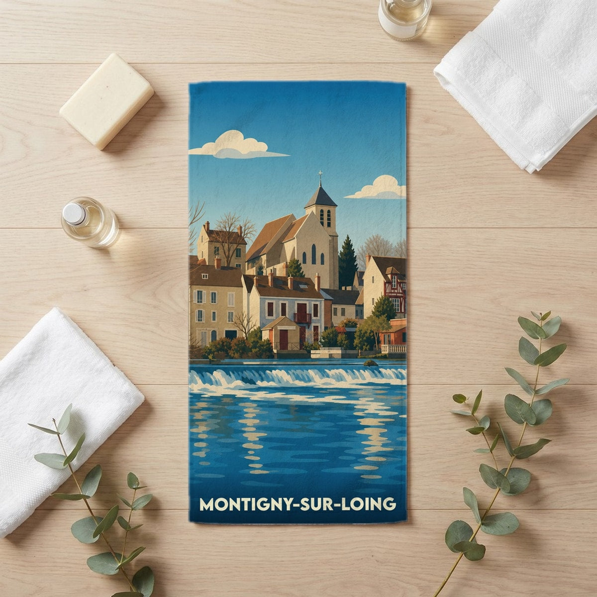 Serviette de bain 30 cm x 60 cm souvenir de Montigny-sur-Loing