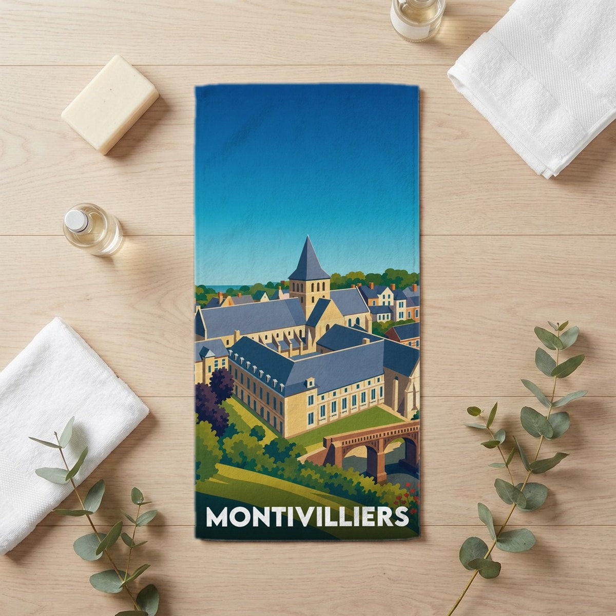 Serviette de bain 30 cm x 60 cm souvenir de Montivilliers