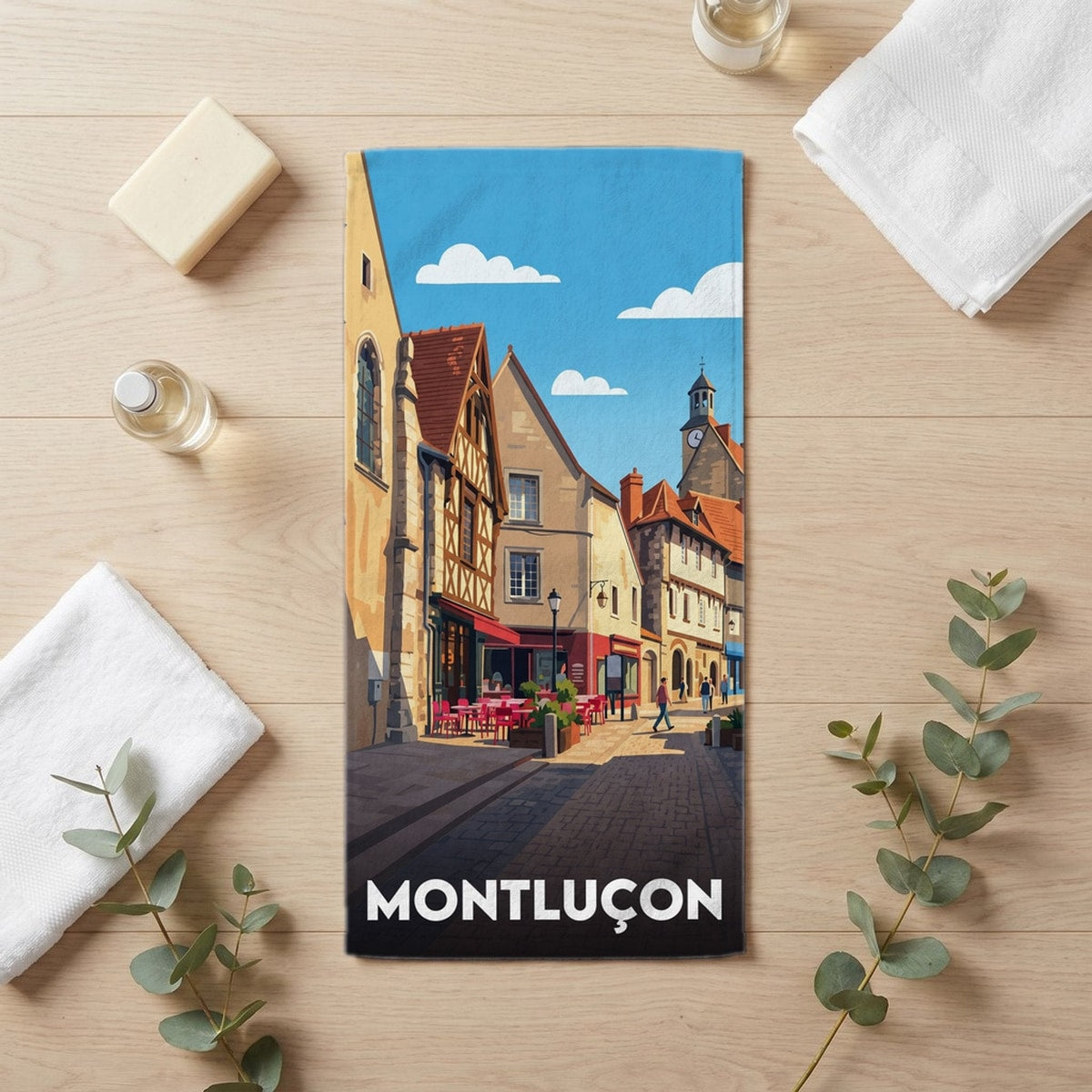 Serviette de bain 30 cm x 60 cm souvenir de Montluçon