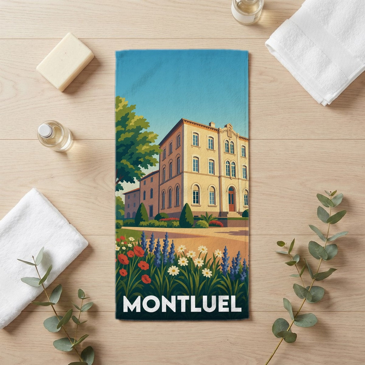 Serviette de bain 30 cm x 60 cm souvenir de Montluel