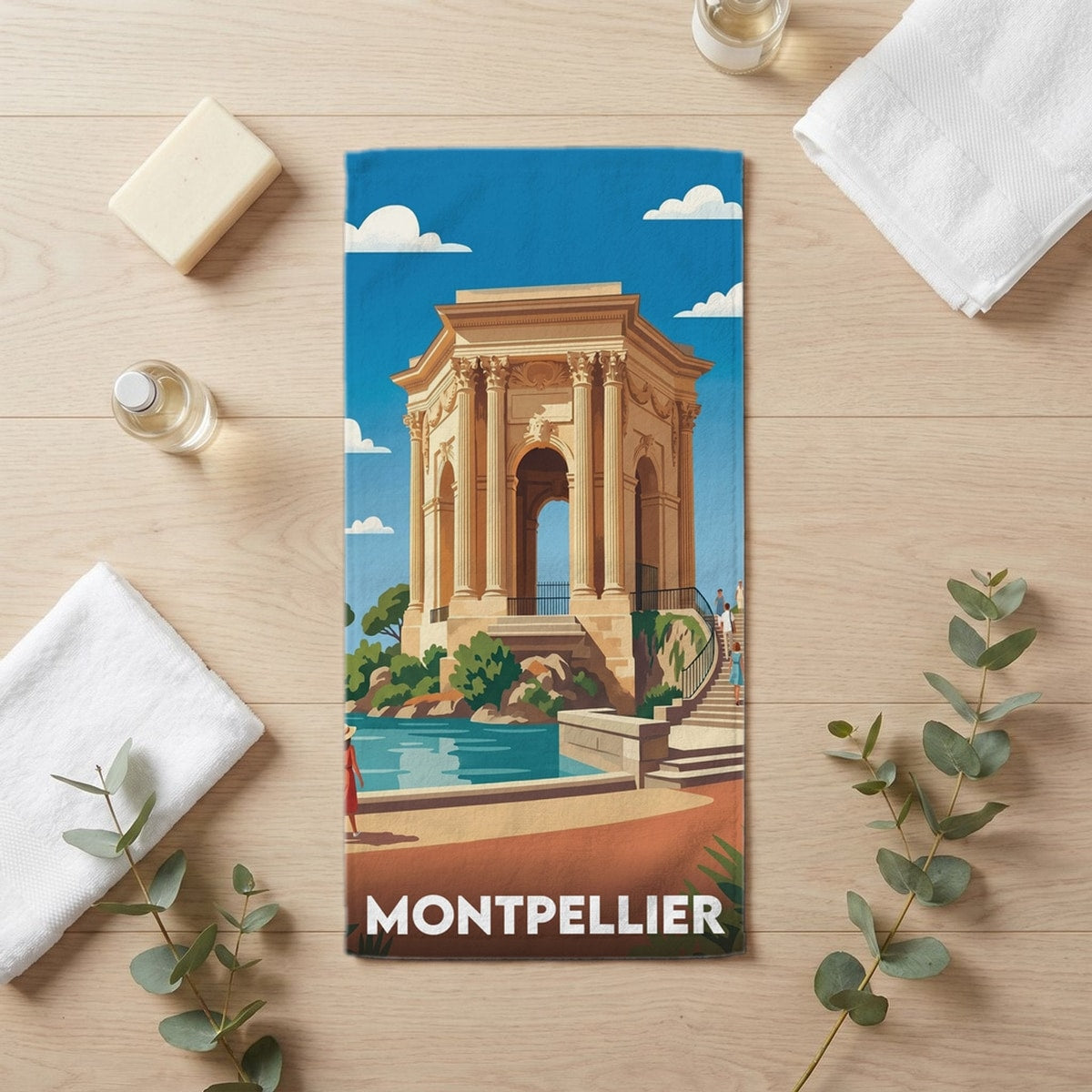 Serviette de bain 30 cm x 60 cm souvenir de Montpellier
