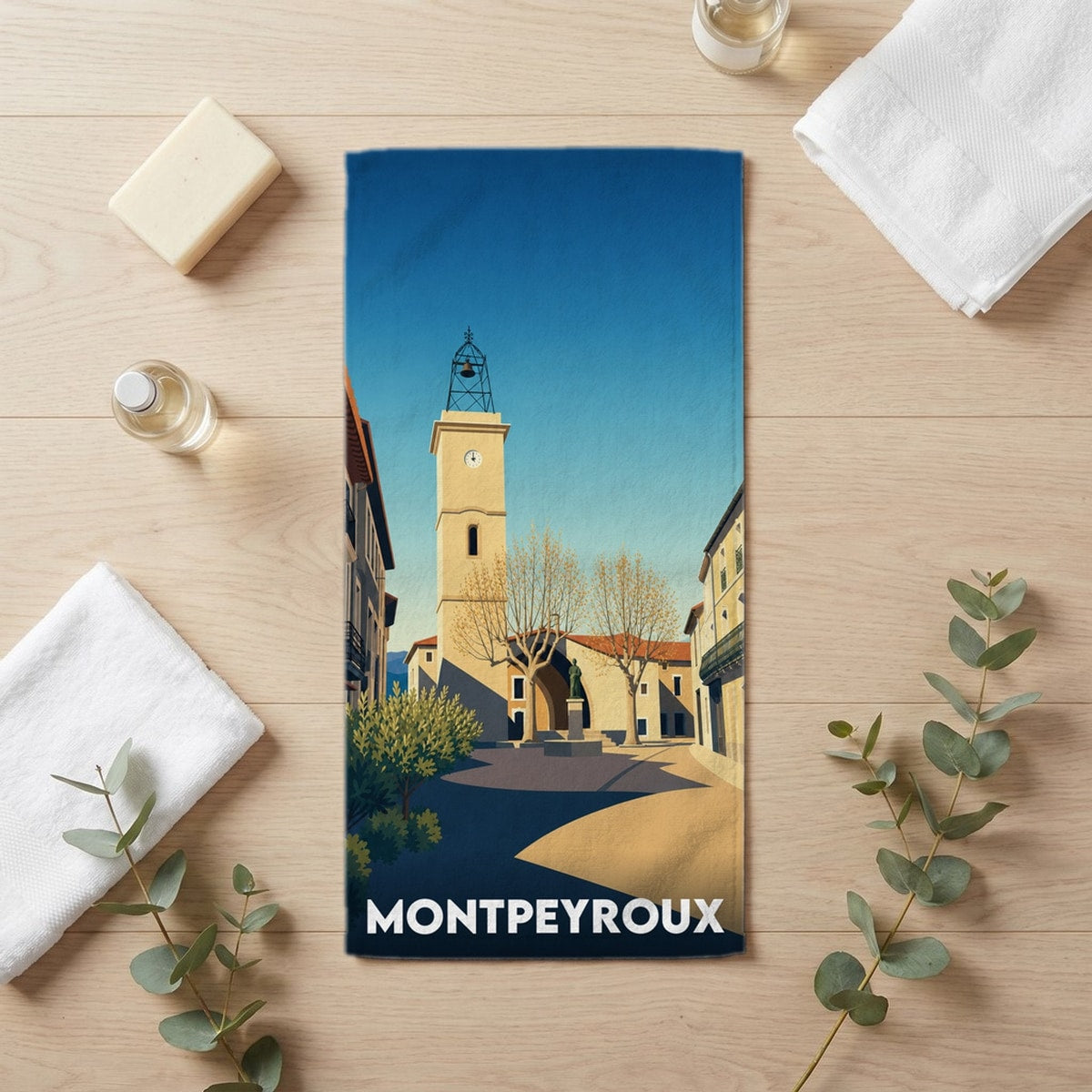 Serviette de bain 30 cm x 60 cm souvenir de Montpeyroux