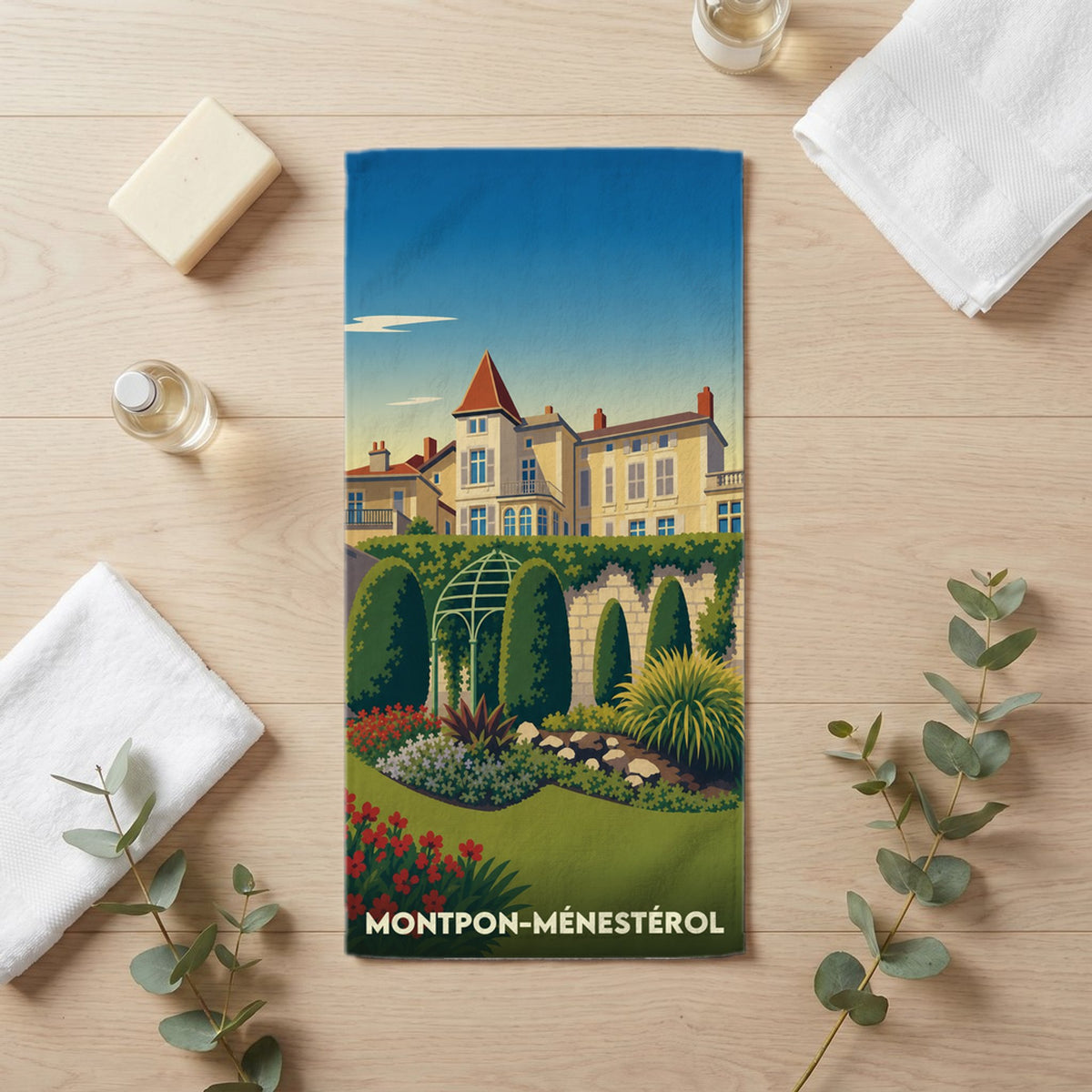 Serviette de bain 30 cm x 60 cm souvenir de Montpon-Ménestérol