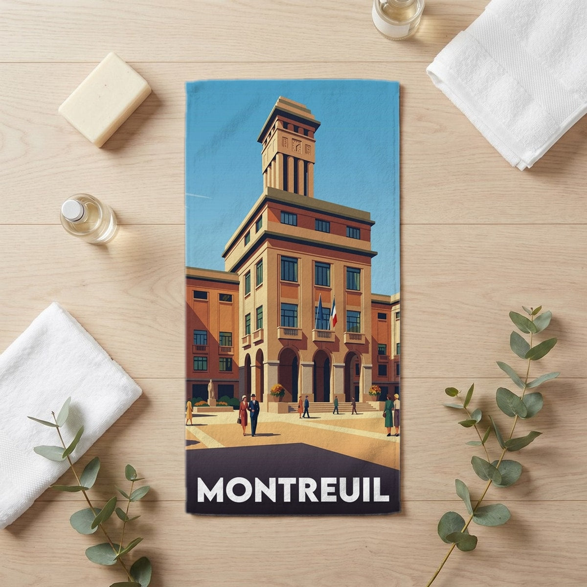 Serviette de bain 30 cm x 60 cm souvenir de Montreuil