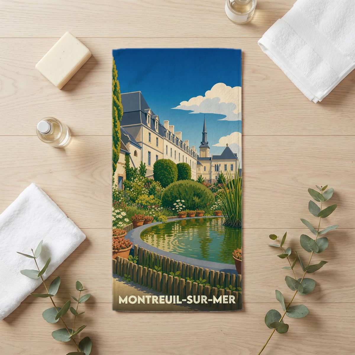 Serviette de bain 30 cm x 60 cm souvenir de Montreuil-sur-Mer