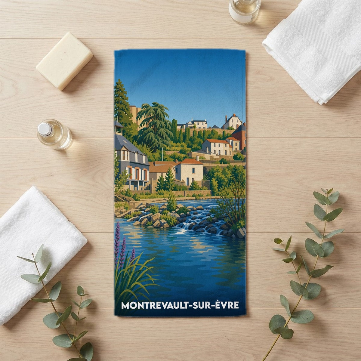 Serviette de bain 30 cm x 60 cm souvenir de Montrevault-sur-Èvre