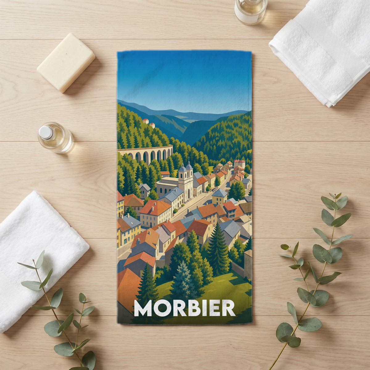Serviette de bain 30 cm x 60 cm souvenir de Morbier
