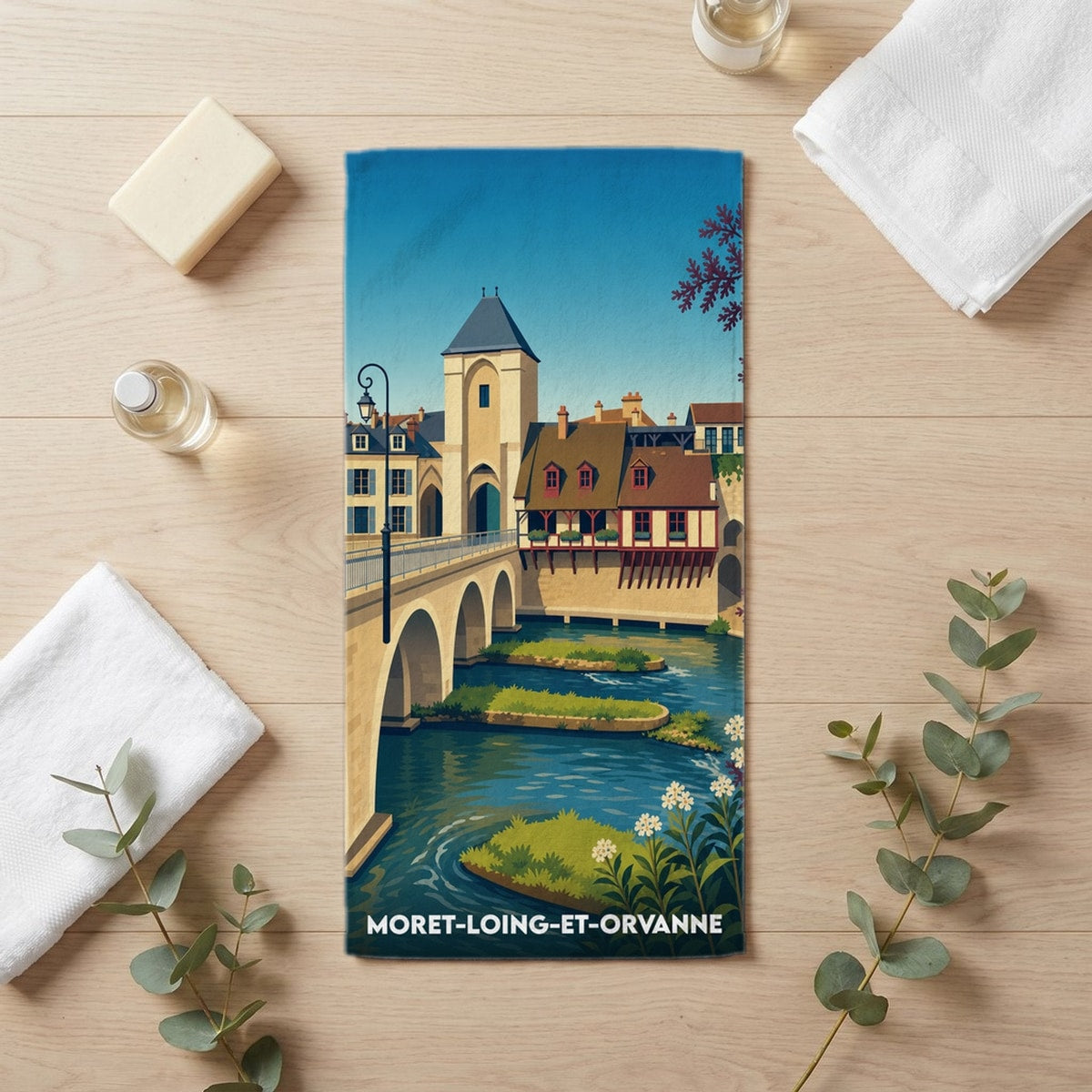 Serviette de bain 30 cm x 60 cm souvenir de Moret-Loing-et-Orvanne