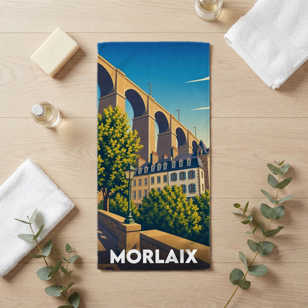 Serviette de bain 30 cm x 60 cm souvenir de Morlaix