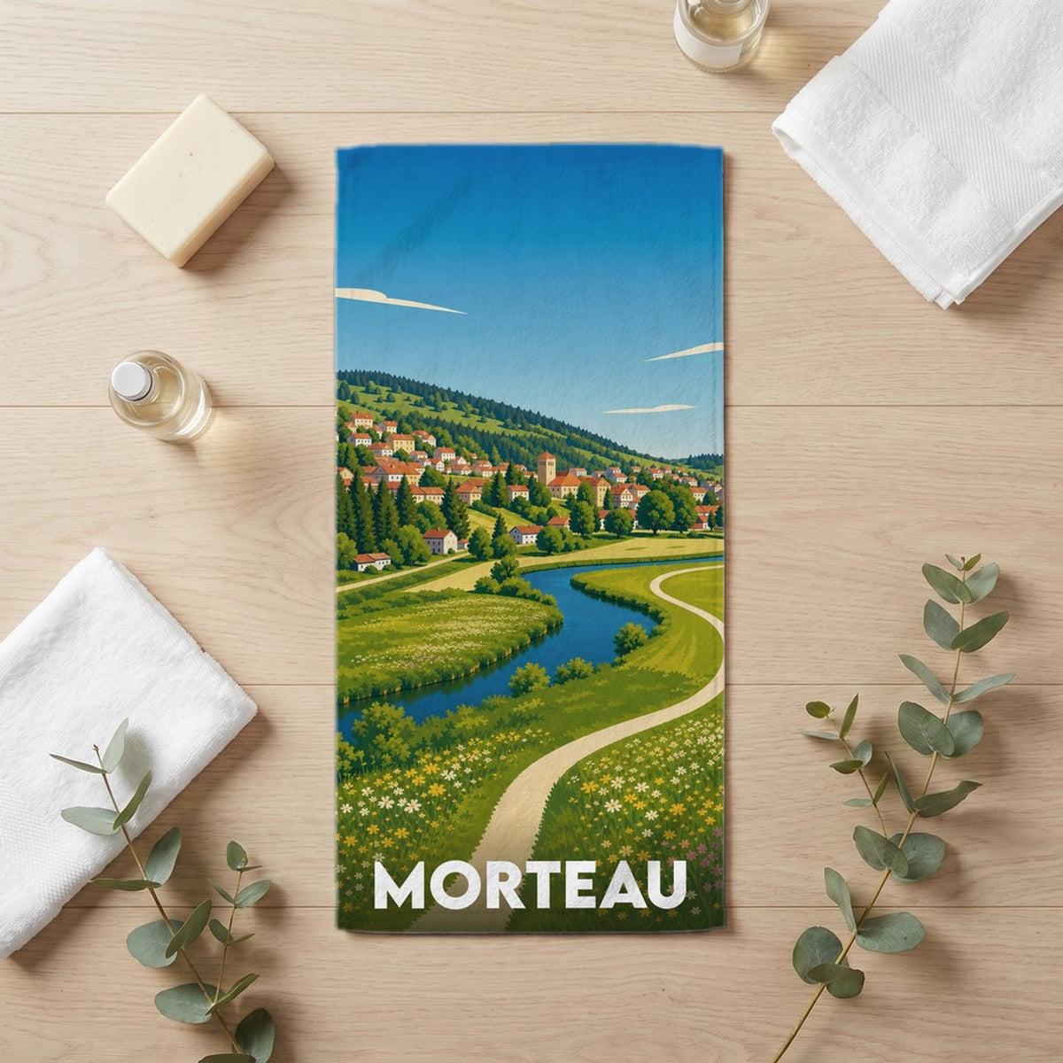 Serviette de bain 30 cm x 60 cm souvenir de Morteau