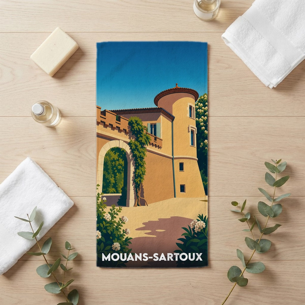 Serviette de bain 30 cm x 60 cm souvenir de Mouans-Sartoux