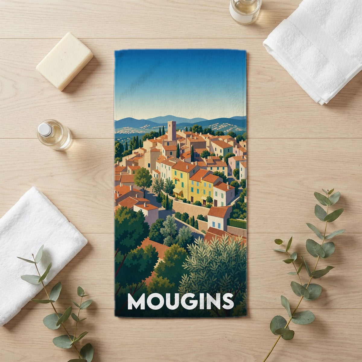 Serviette de bain 30 cm x 60 cm souvenir de Mougins