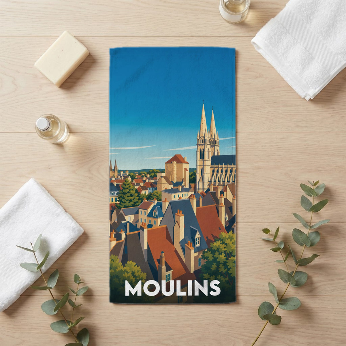 Serviette de bain 30 cm x 60 cm souvenir de Moulins