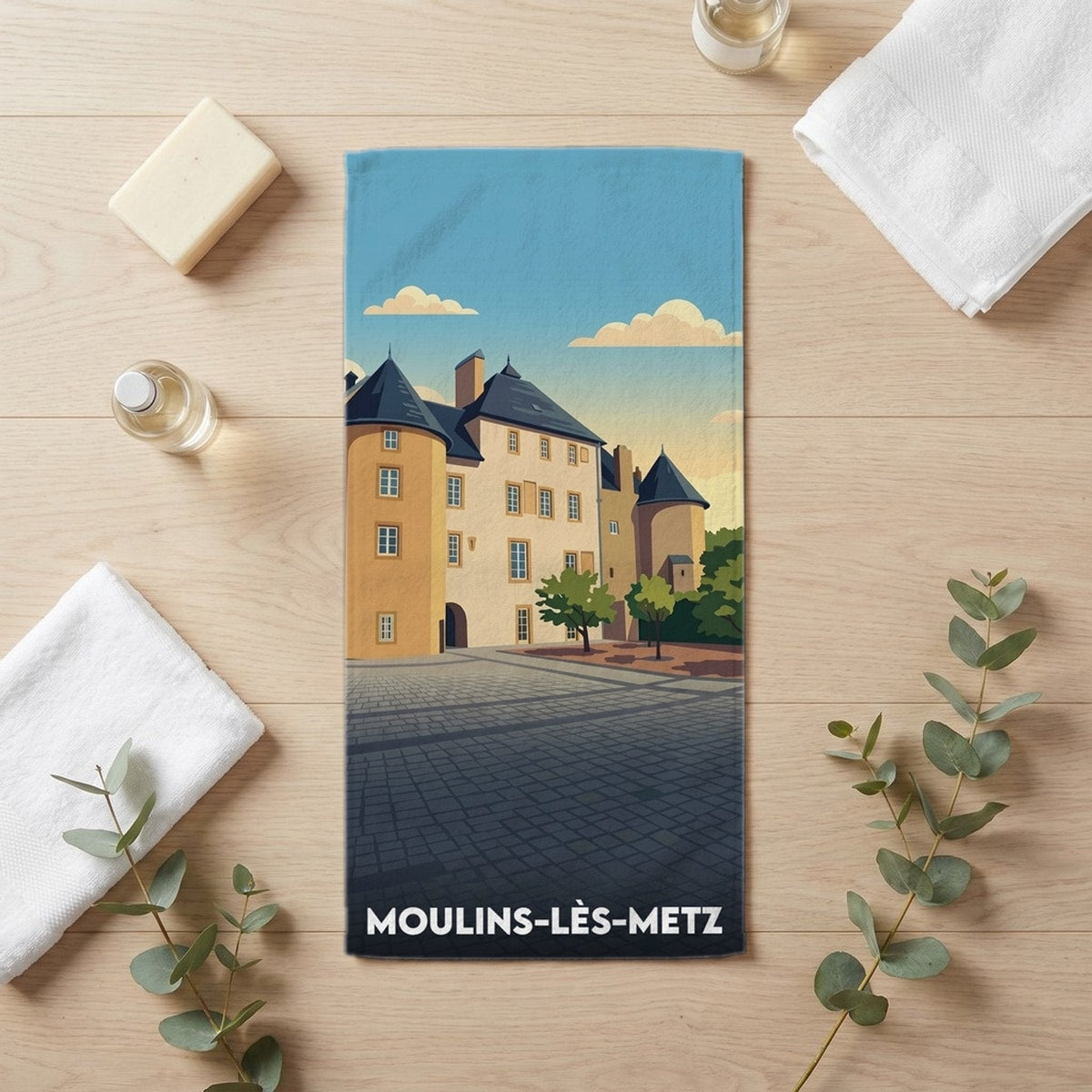 Serviette de bain 30 cm x 60 cm souvenir de Moulins-lès-Metz