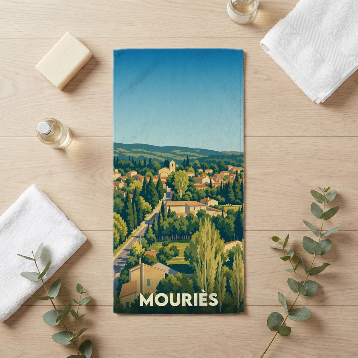 Serviette de bain 30 cm x 60 cm souvenir de Mouriès