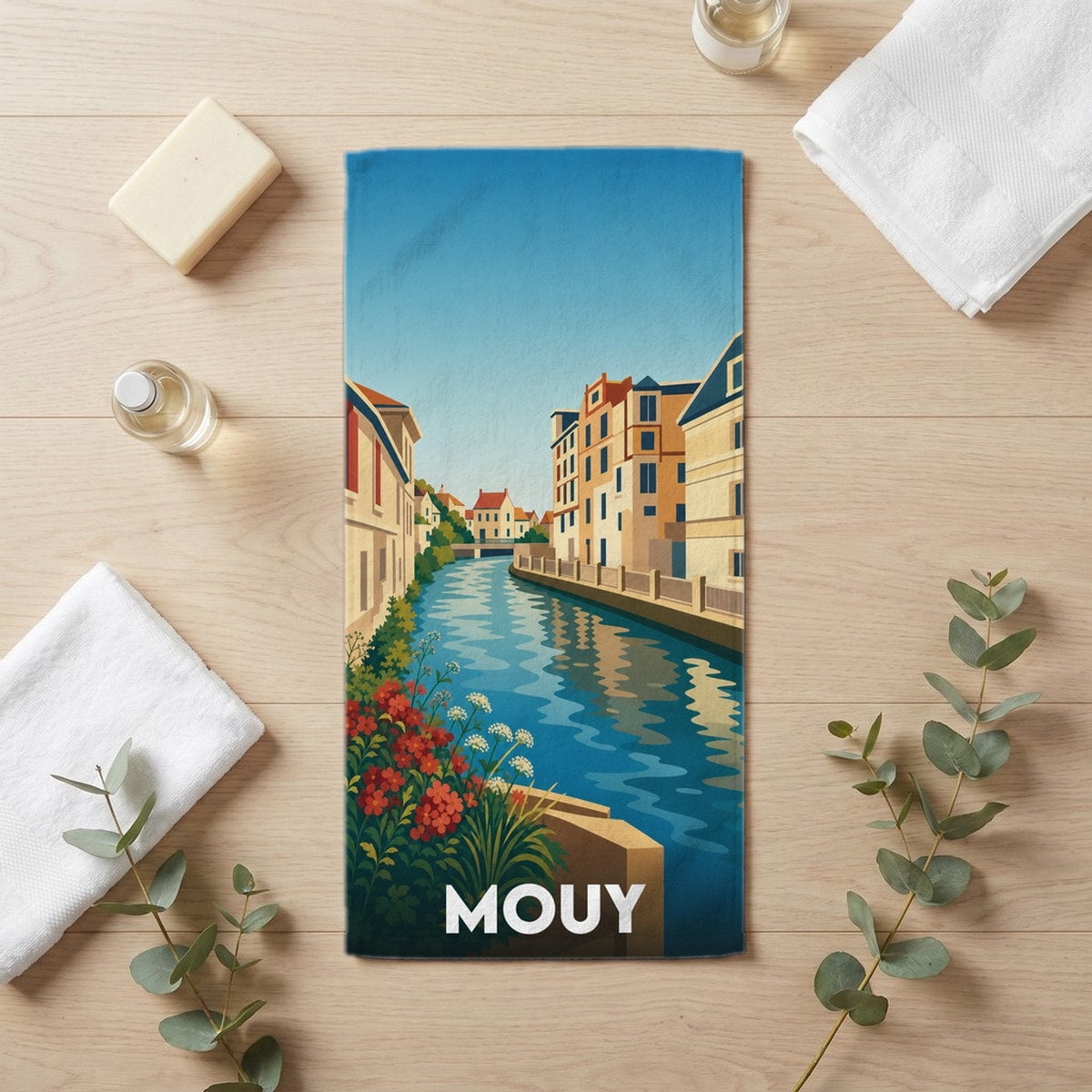 Serviette de bain 30 cm x 60 cm souvenir de Mouy