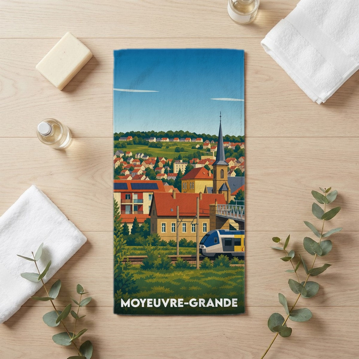 Serviette de bain 30 cm x 60 cm souvenir de Moyeuvre-Grande