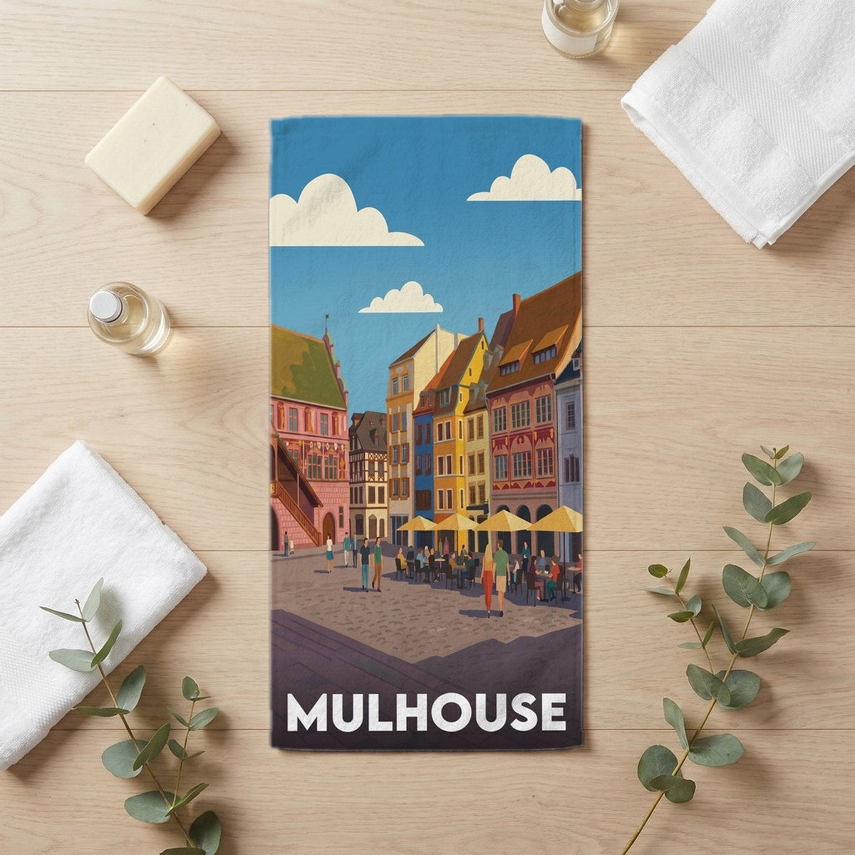 Serviette de bain 30 cm x 60 cm souvenir de Mulhouse