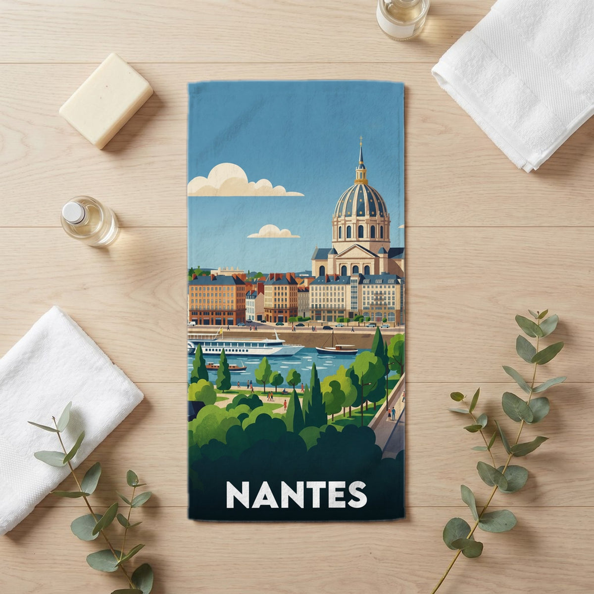 Serviette de bain 30 cm x 60 cm souvenir de Nantes