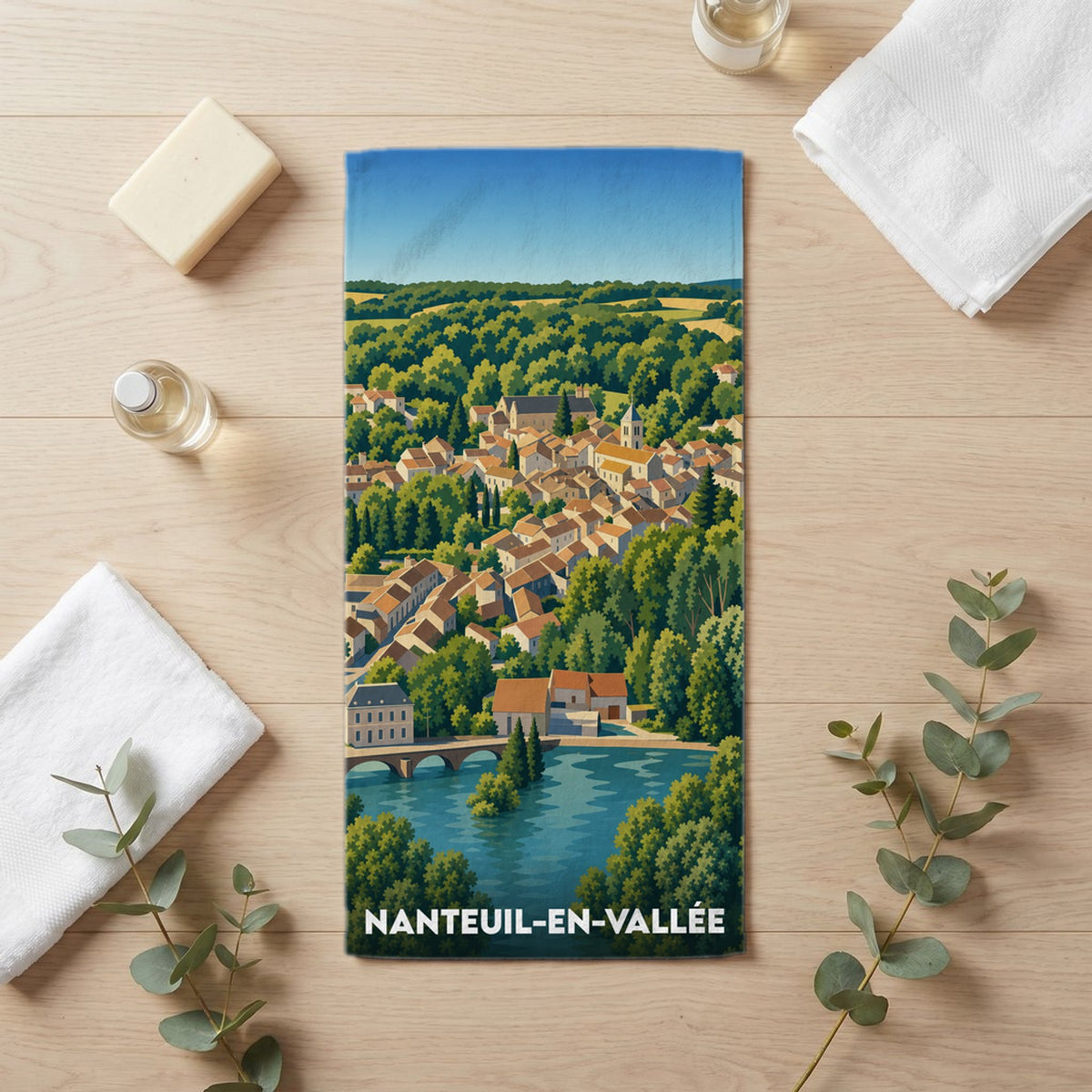 Serviette de bain 30 cm x 60 cm souvenir de Nanteuil-en-Vallée