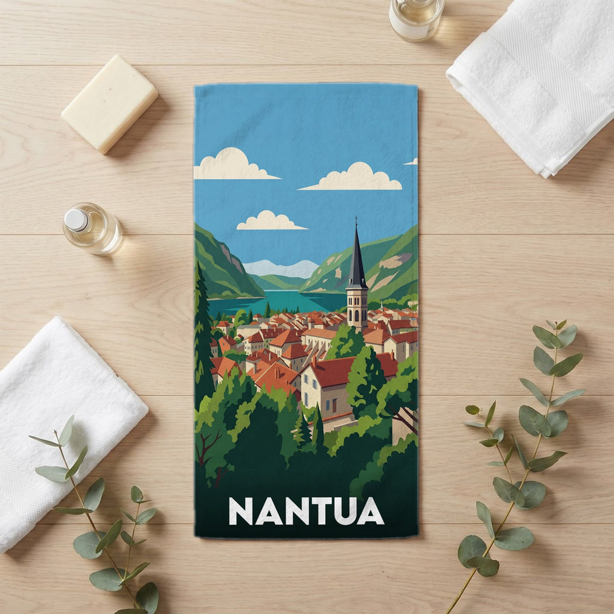 Serviette de bain 30 cm x 60 cm souvenir de Nantua