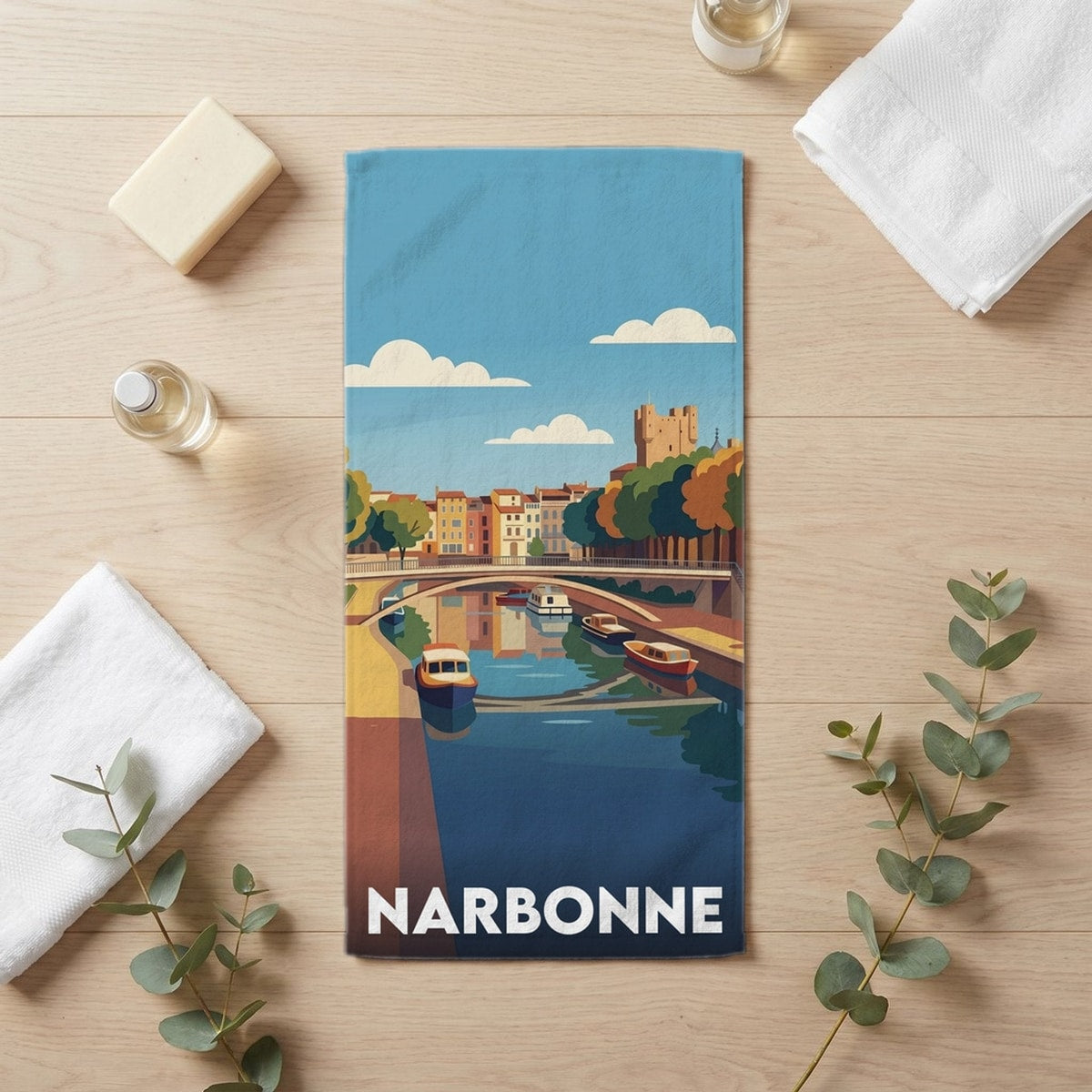 Serviette de bain 30 cm x 60 cm souvenir de Narbonne