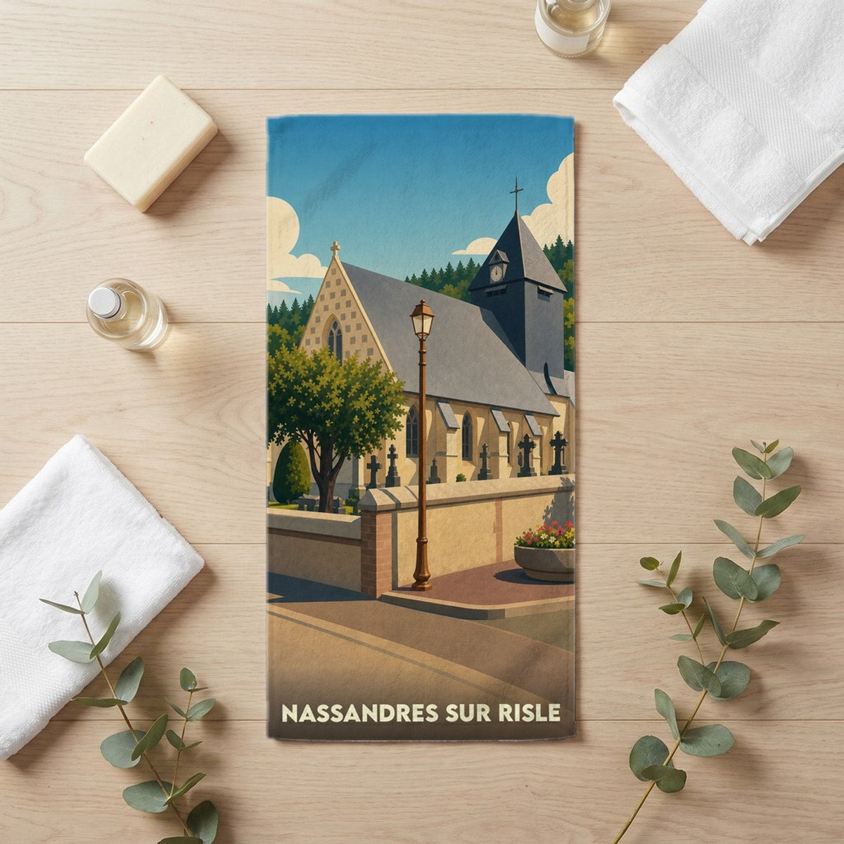 Serviette de bain 30 cm x 60 cm souvenir de Nassandres sur Risle