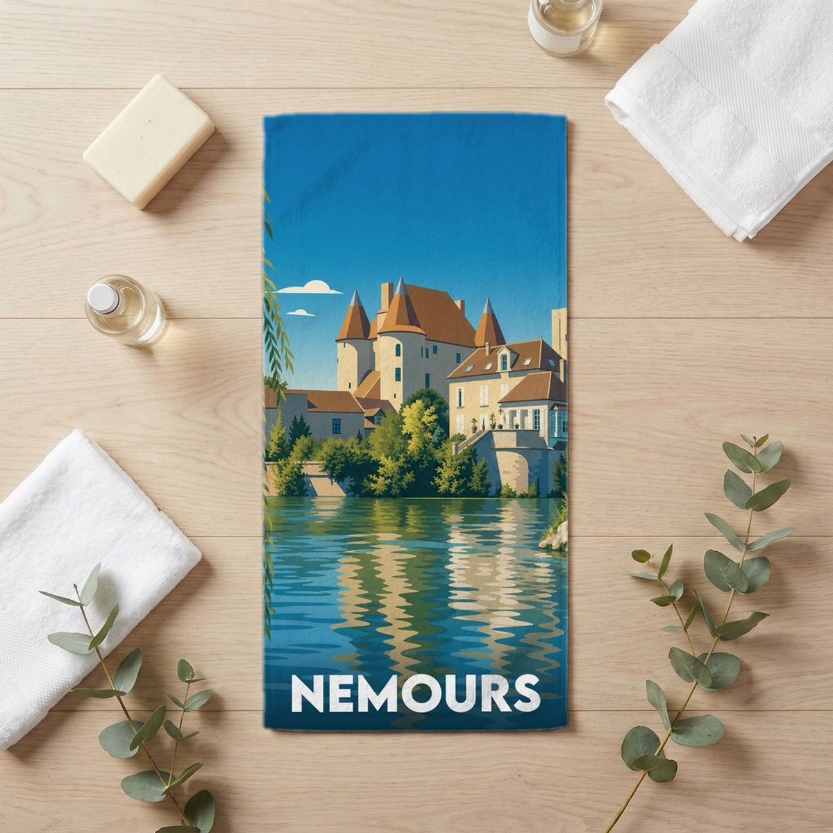 Serviette de bain 30 cm x 60 cm souvenir de Nemours