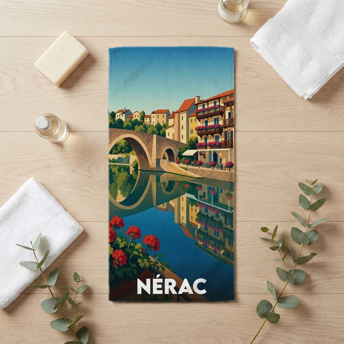 Serviette de bain 30 cm x 60 cm souvenir de Nérac
