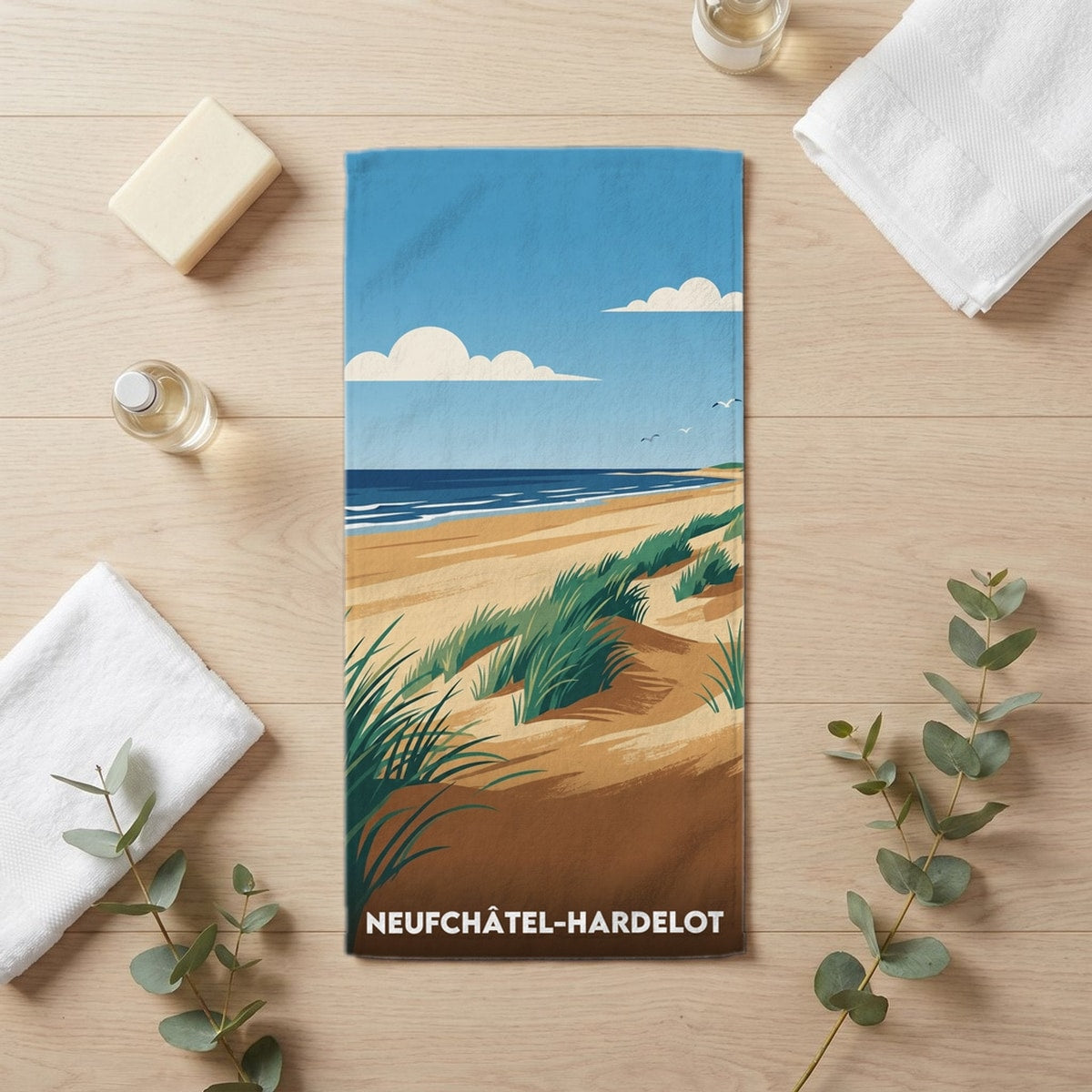 Serviette de bain 30 cm x 60 cm souvenir de Neufchâtel-Hardelot
