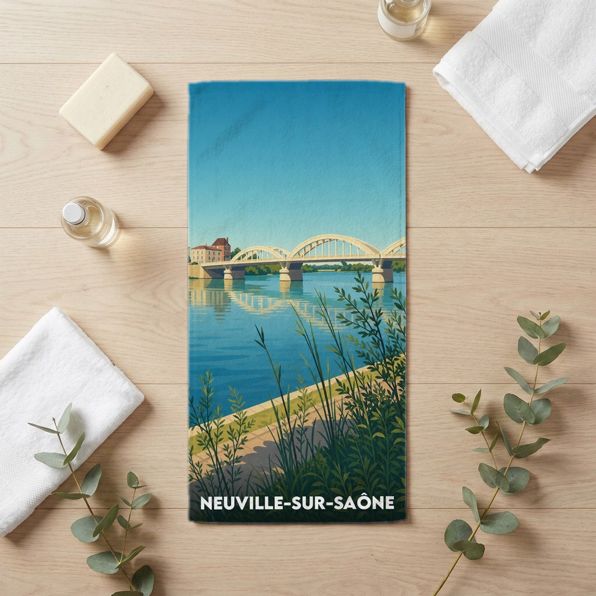 Serviette de bain 30 cm x 60 cm souvenir de Neuville-sur-Saône