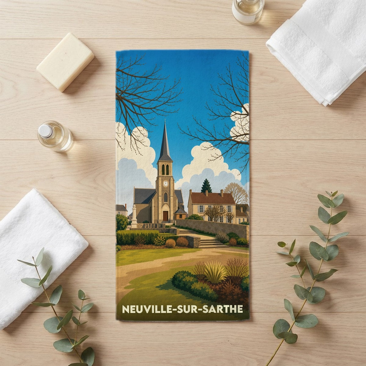 Serviette de bain 30 cm x 60 cm souvenir de Neuville-sur-Sarthe