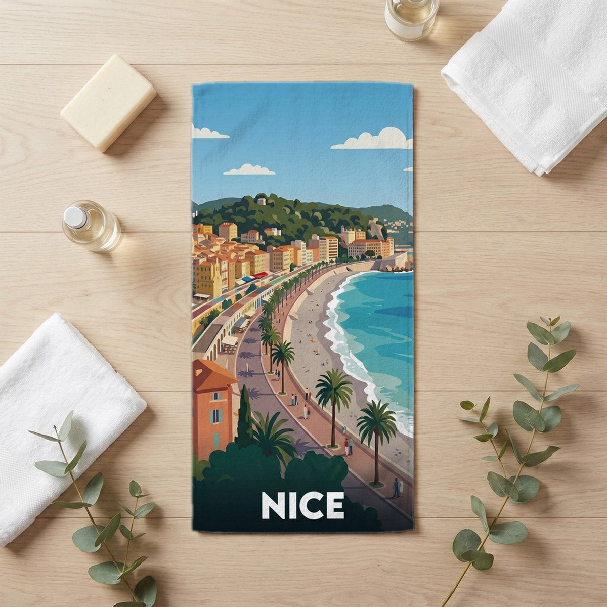 Serviette de bain 30 cm x 60 cm souvenir de Nice