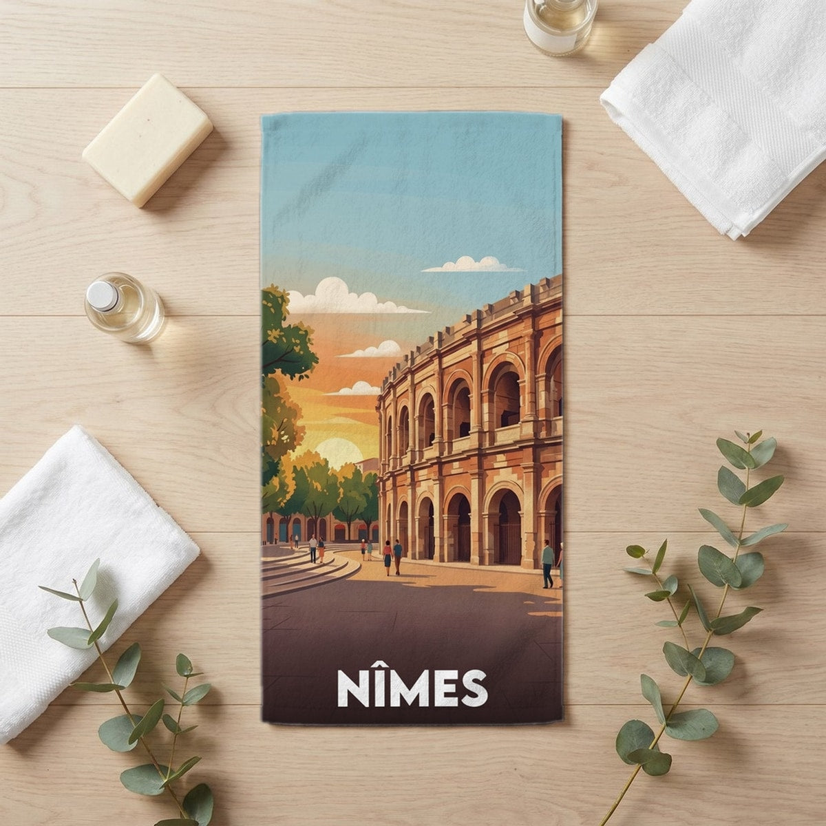 Serviette de bain 30 cm x 60 cm souvenir de Nîmes