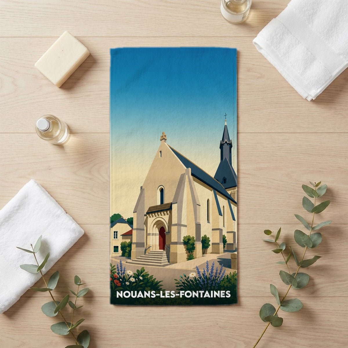 Serviette de bain 30 cm x 60 cm souvenir de Nouans-les-Fontaines