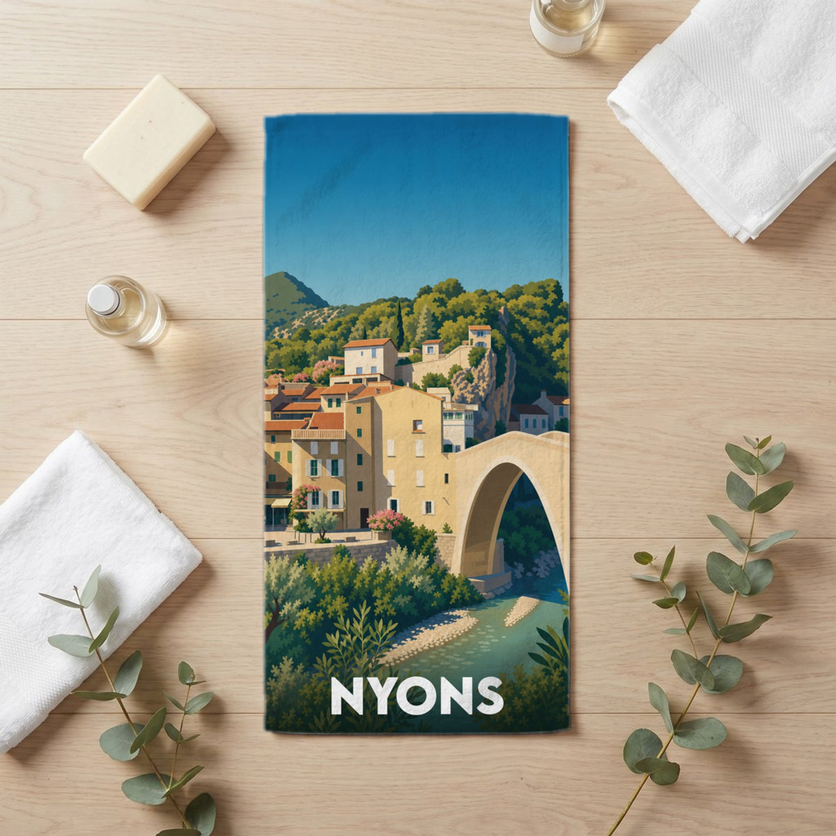 Serviette de bain 30 cm x 60 cm souvenir de Nyons