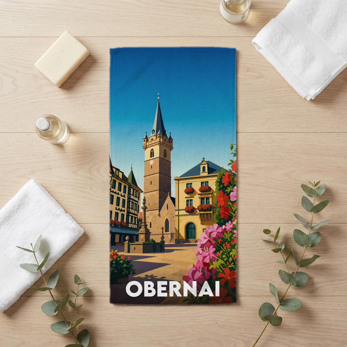 Serviette de bain 30 cm x 60 cm souvenir de Obernai