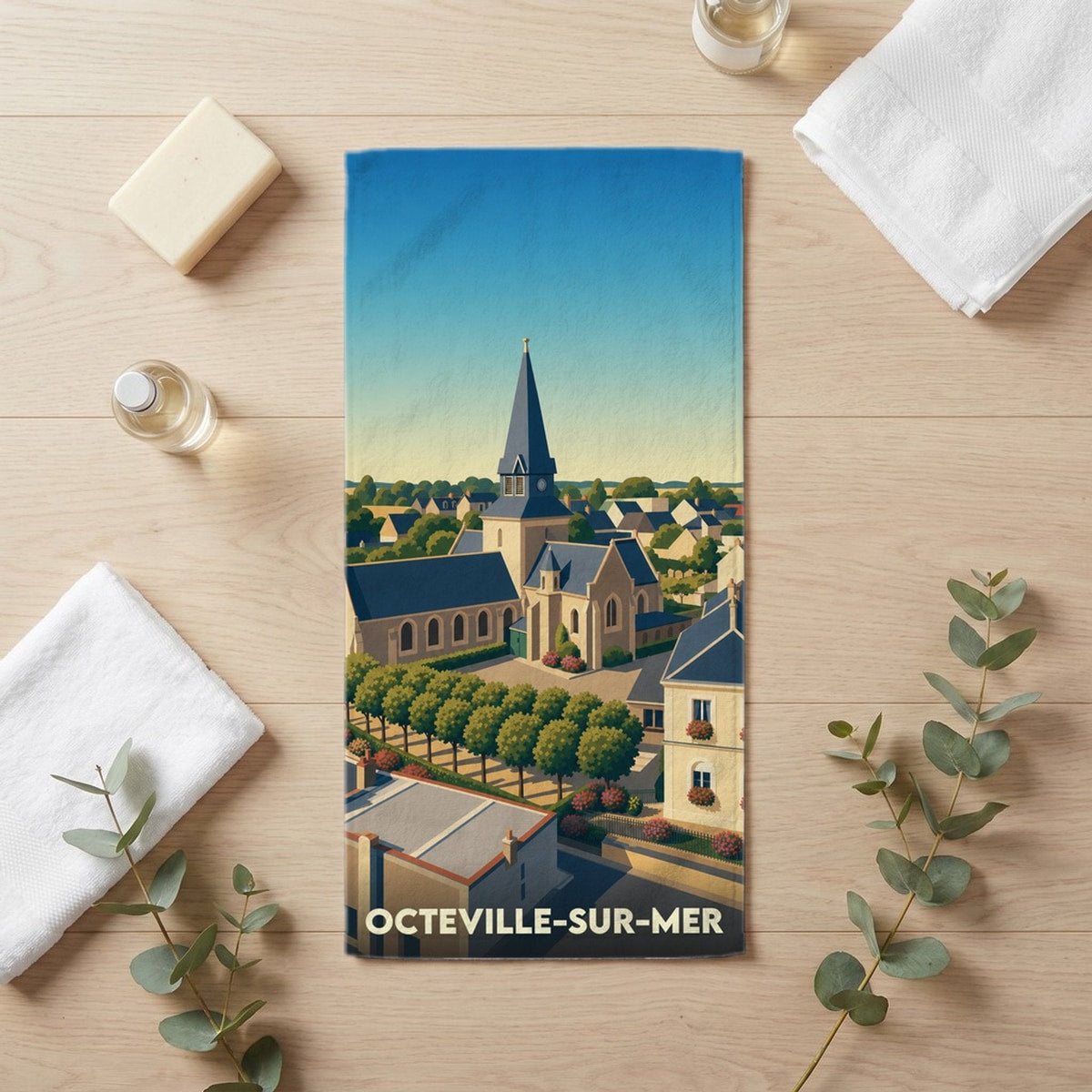 Serviette de bain 30 cm x 60 cm souvenir de Octeville-sur-Mer