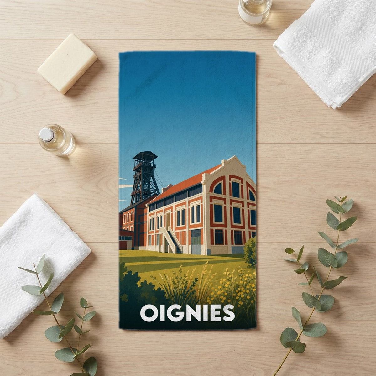 Serviette de bain 30 cm x 60 cm souvenir de Oignies