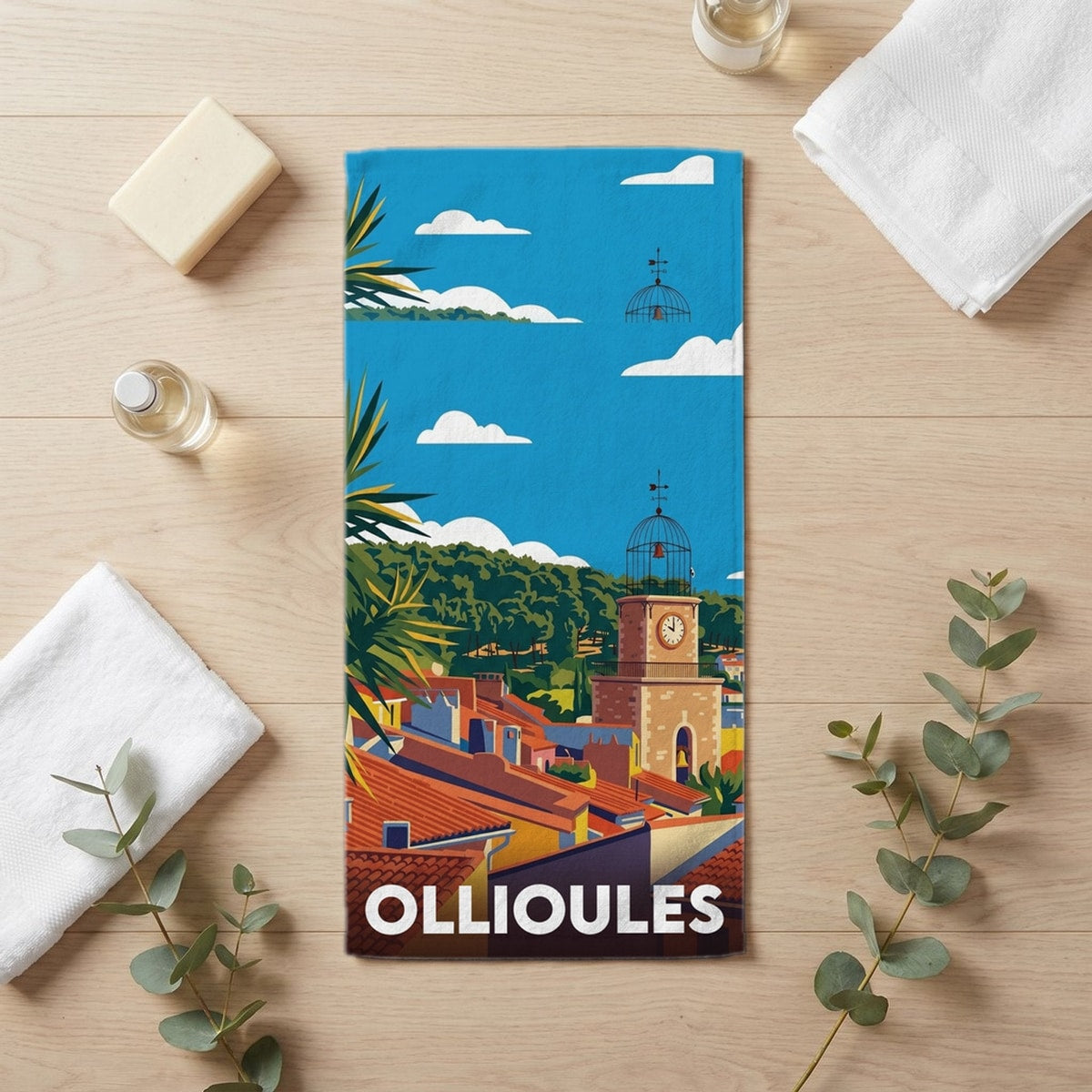 Serviette de bain 30 cm x 60 cm souvenir de Ollioules