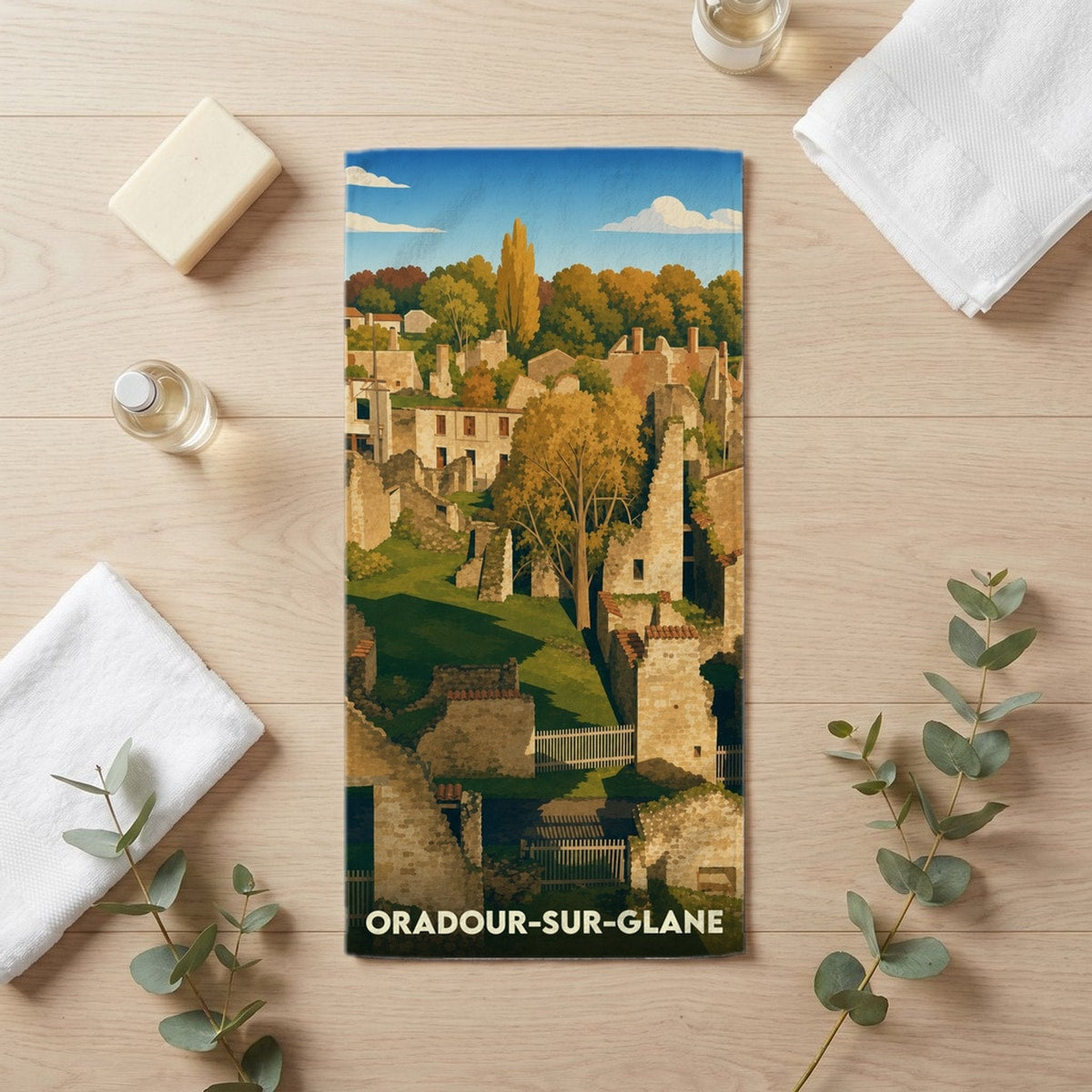 Serviette de bain 30 cm x 60 cm souvenir de Oradour-sur-Glane