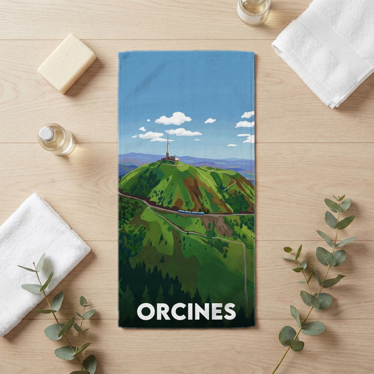 Serviette de bain 30 cm x 60 cm souvenir de Orcines