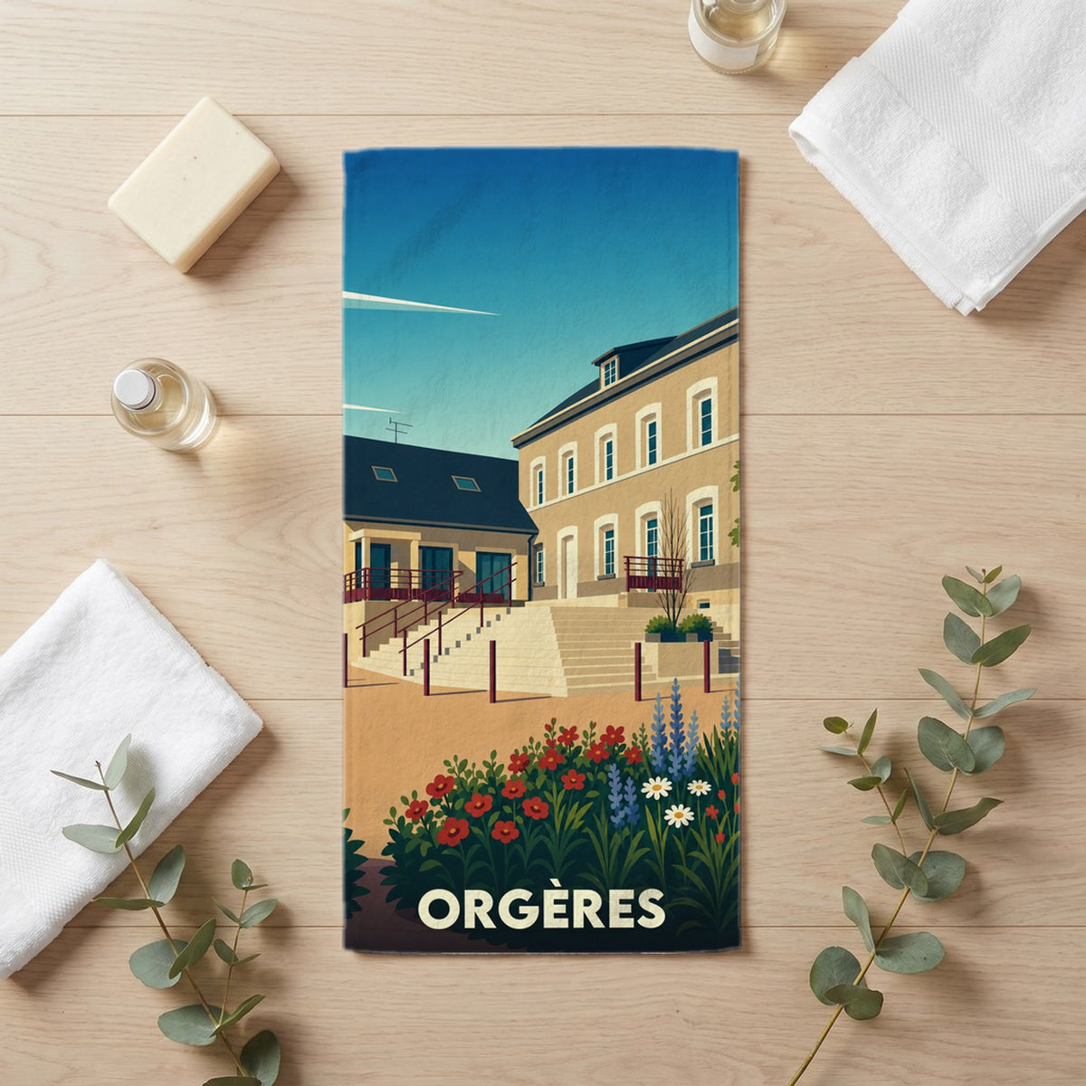 Serviette de bain 30 cm x 60 cm souvenir de Orgères