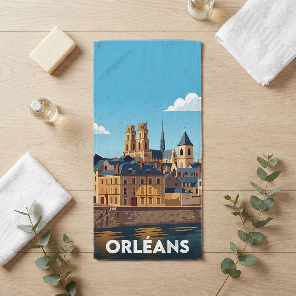 Serviette de bain 30 cm x 60 cm souvenir de Orléans