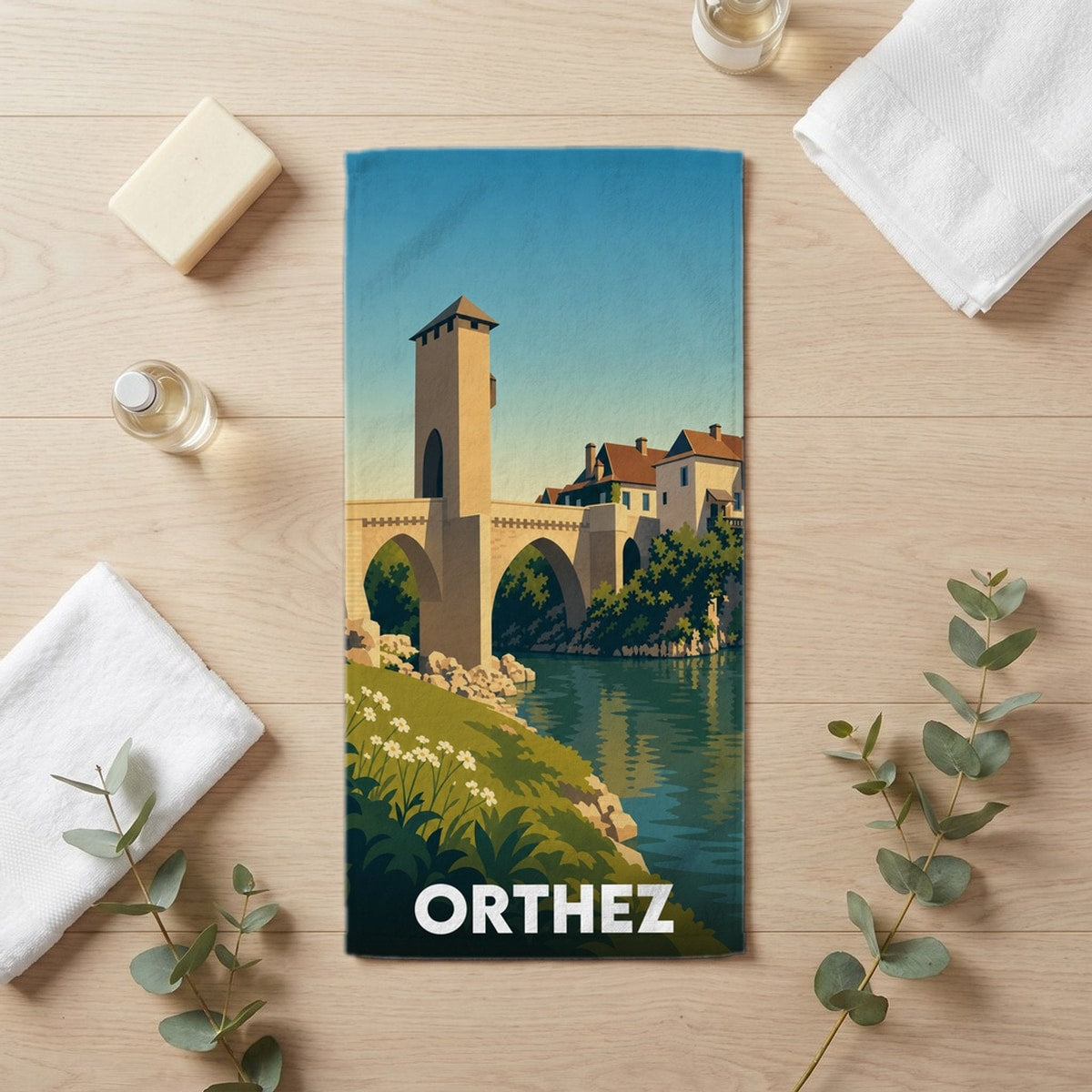 Serviette de bain 30 cm x 60 cm souvenir de Orthez