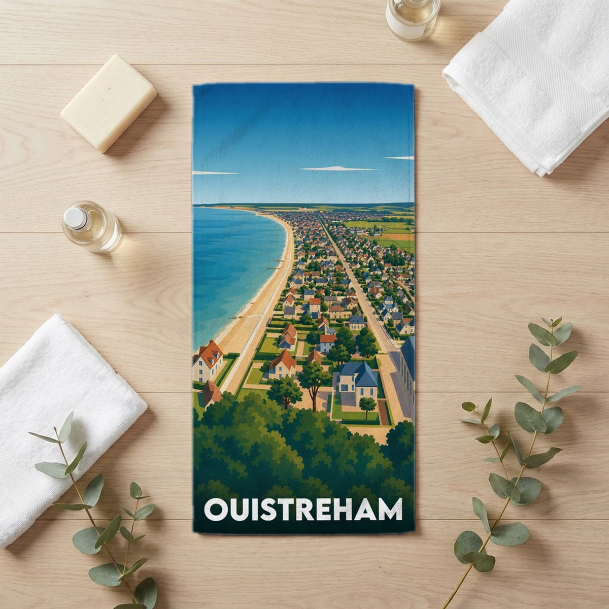 Serviette de bain 30 cm x 60 cm souvenir de Ouistreham