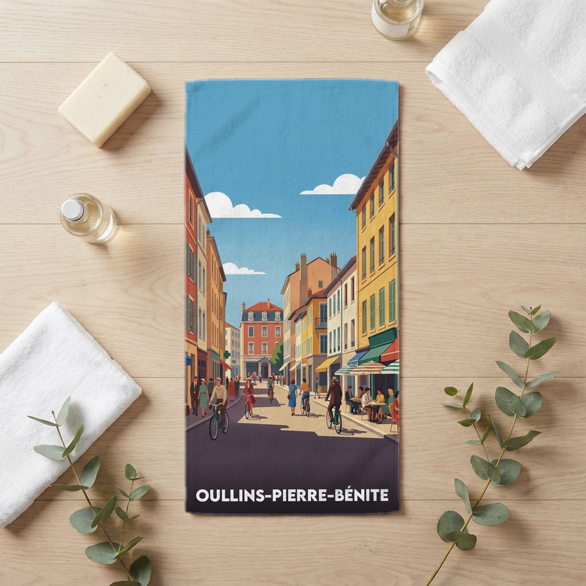 Serviette de bain 30 cm x 60 cm souvenir de Oullins-Pierre-Bénite
