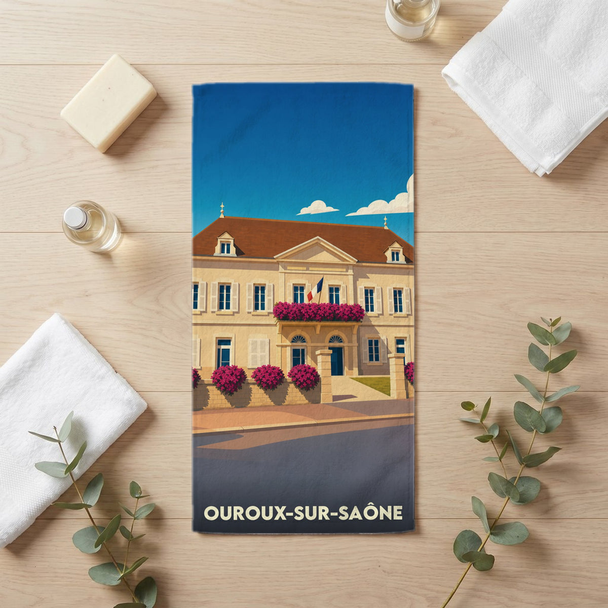 Serviette de bain 30 cm x 60 cm souvenir de Ouroux-sur-Saône