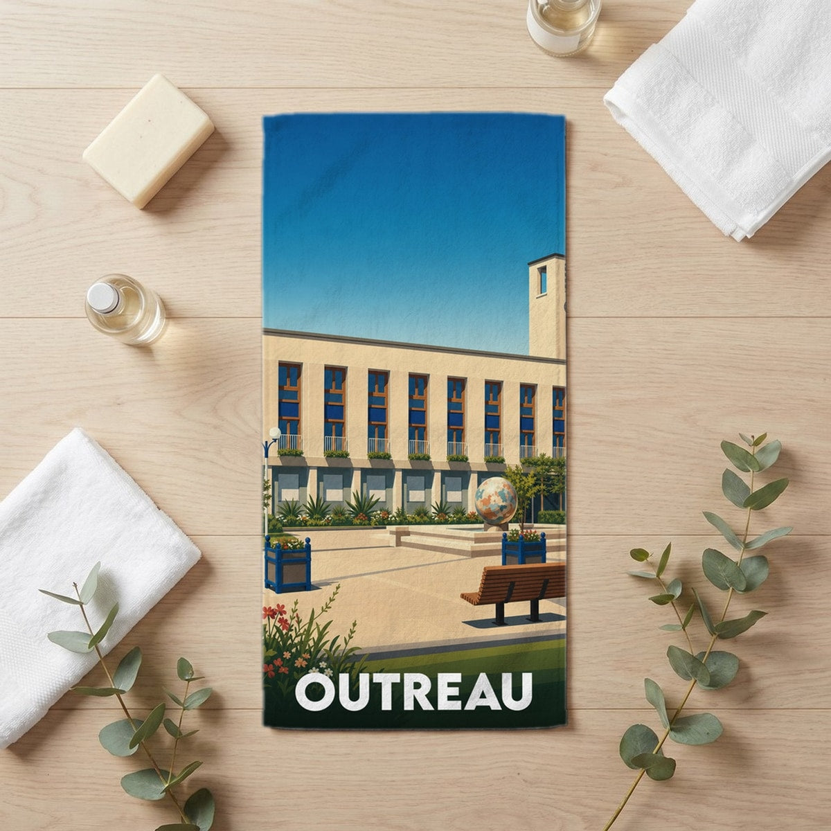 Serviette de bain 30 cm x 60 cm souvenir de Outreau