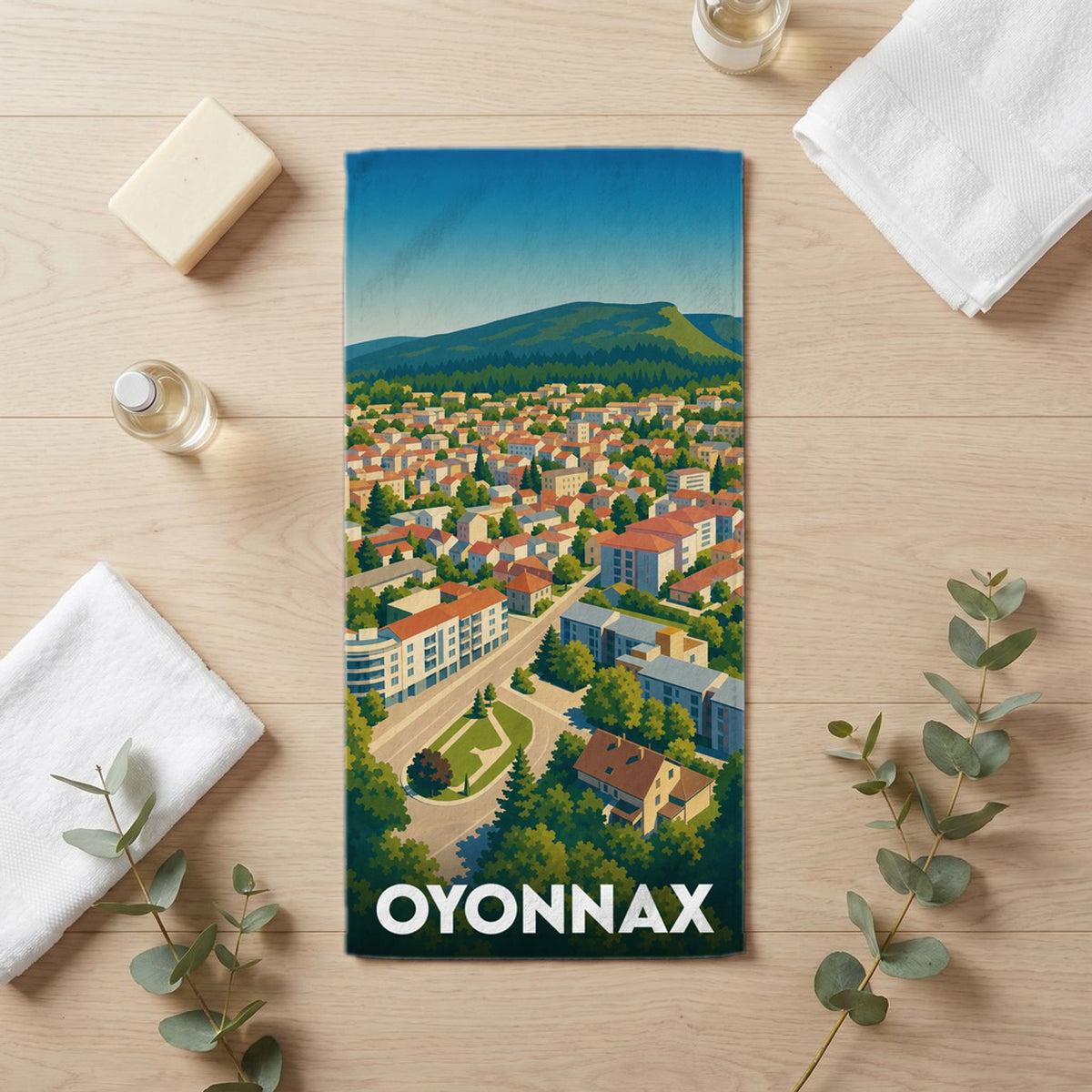 Serviette de bain 30 cm x 60 cm souvenir de Oyonnax